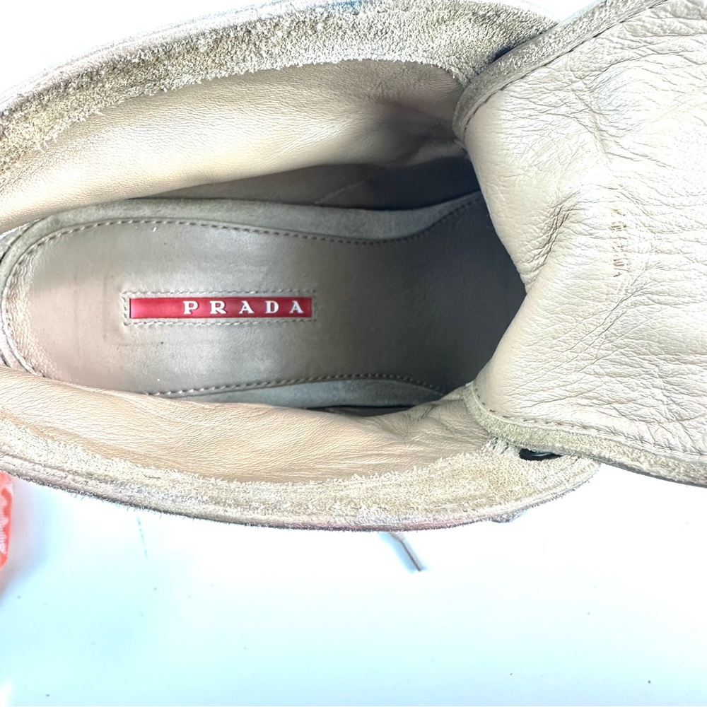 Prada women’s Tan Suede Rounded Toe Lace-Up Wedges Size: 38 - Picture 16 of 16